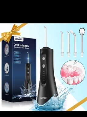 SEJOY Water Flosser Cordless 300ml Water Dental Flosser Oral Cleaner 5 Jet Tips